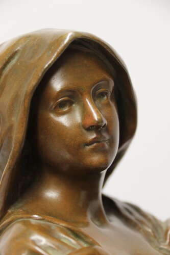 19th century bronze sculpture of a young female gathering hey, circa 1880