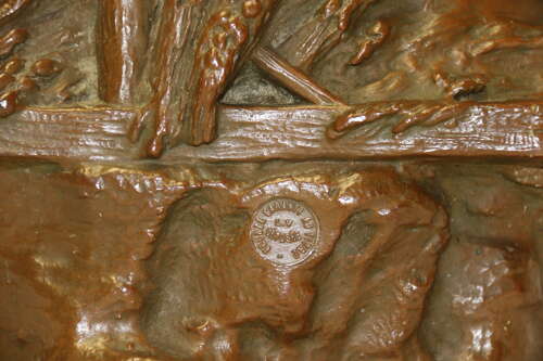 19th century bronze sculpture of a young female gathering hey, circa 1880