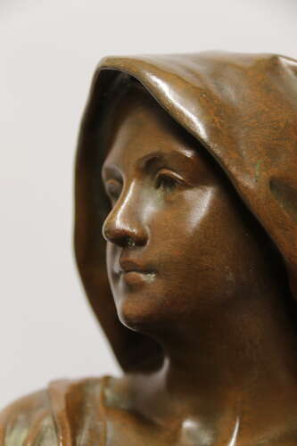 19th century bronze sculpture of a young female gathering hey, circa 1880