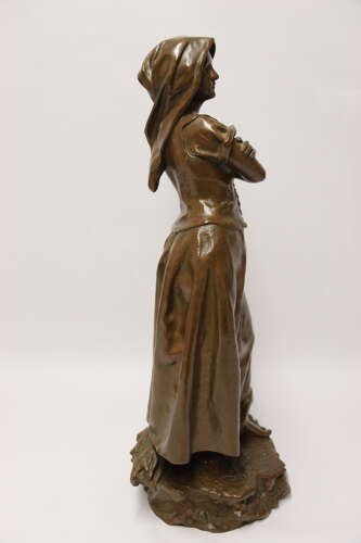 19th century bronze sculpture of a young female gathering hey, circa 1880