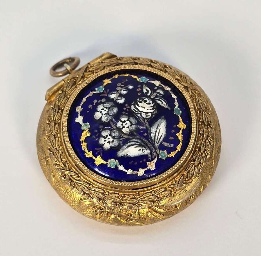 A French mid 19th century ladies gilt and enamel patch box circa 1860