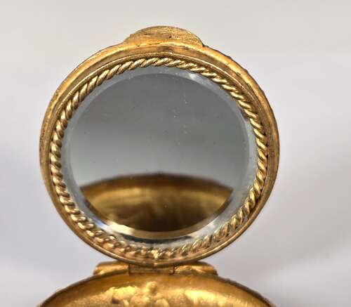 A French mid 19th century ladies gilt and enamel patch box circa 1860