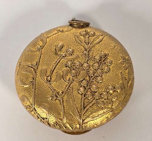 A French mid 19th century ladies gilt and enamel patch box circa 1860