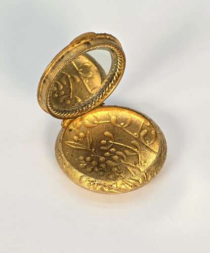 A French mid 19th century ladies gilt and enamel patch box circa 1860