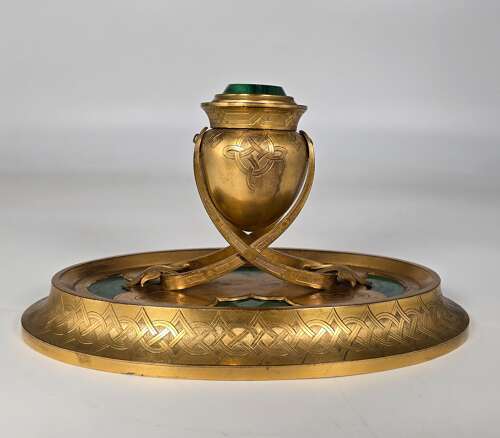 A 19th century English gilt bronze and malachite desk inkstand