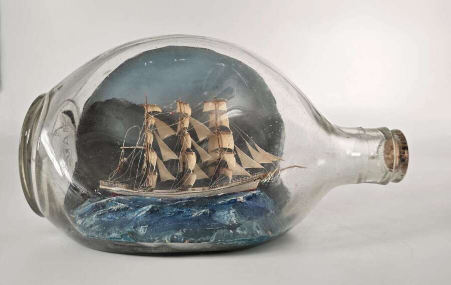 1930s ship in a bottle folk art diorama named The Sunray