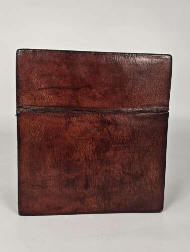 Six spirit decanter set in a leather fitted case used for hunting or shooting, circa 1920