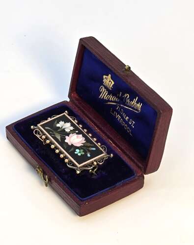 A 19th century Pietra dura brooch, circa 1860