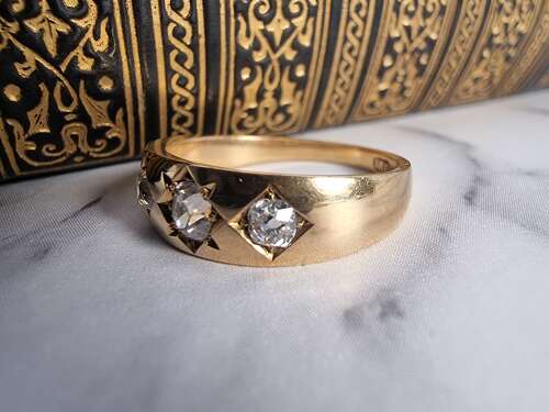 A gold and diamond three stone ring, Victorian 1870