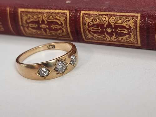 A gold and diamond three stone ring, Victorian 1870