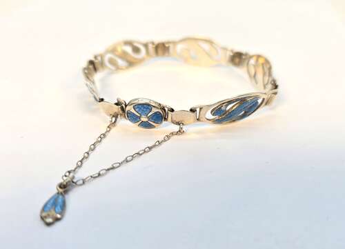 English silver and blue enamel Arts and Crafts bracelet 1912