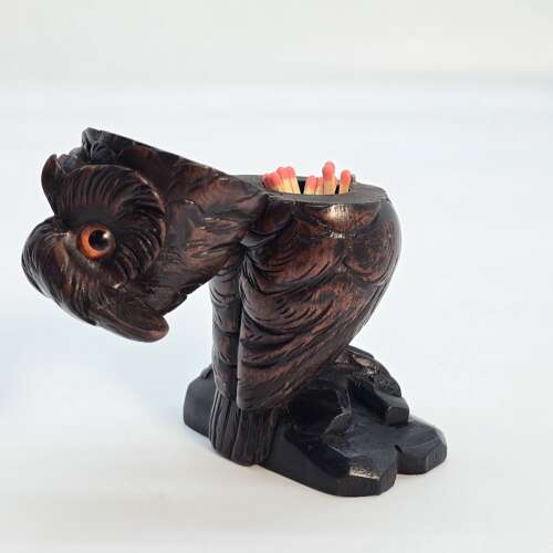 A rare Swiss/Black Forest owl match holder circa 1900