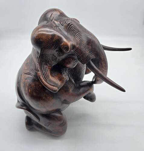 Antique Raj Period hand carved Indian elephant sculpture (Circa 1890)