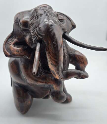 Antique Raj Period hand carved Indian elephant sculpture (Circa 1890)