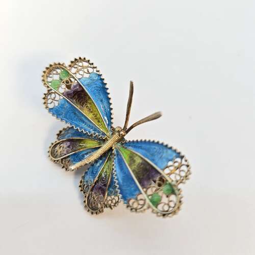 Antique Silver gilt and enamel butterfly brooch, c. 1930