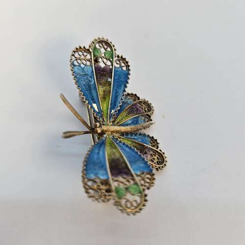 Antique Silver gilt and enamel butterfly brooch, c. 1930