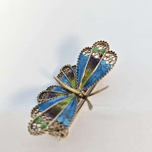 Antique Silver gilt and enamel butterfly brooch, c. 1930