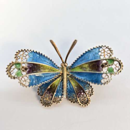 Antique Silver gilt and enamel butterfly brooch, c. 1930