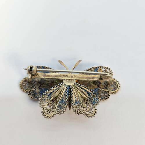 Antique Silver gilt and enamel butterfly brooch, c. 1930