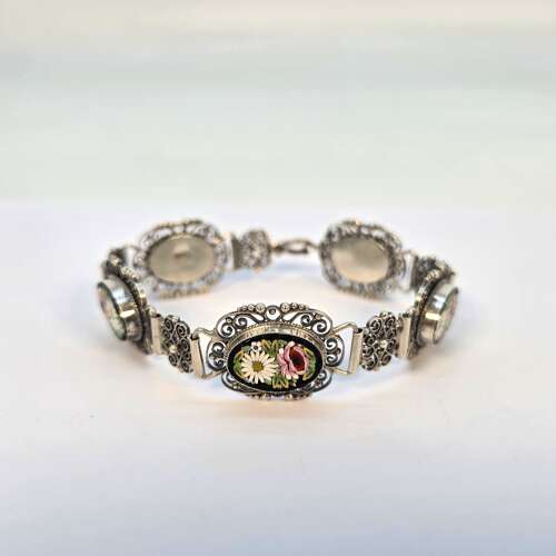 A rare Italian silver filigree and micro mosaic bracelet C1920
