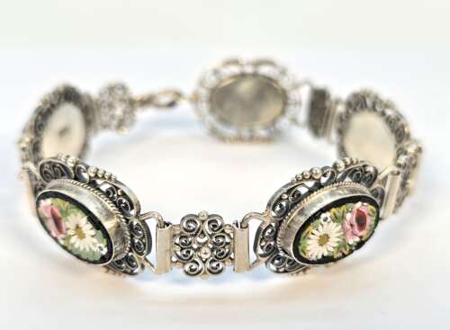 A rare Italian silver filigree and micro mosaic bracelet C1920