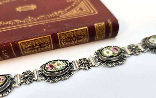 A rare Italian silver filigree and micro mosaic bracelet C1920