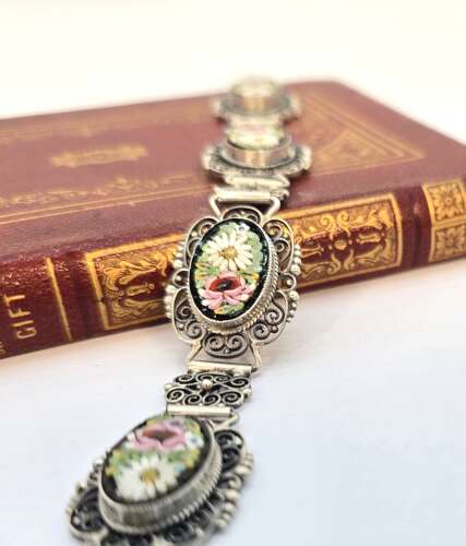A rare Italian silver filigree and micro mosaic bracelet C1920