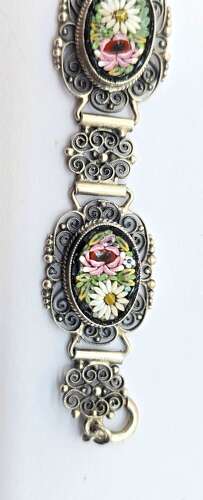 A rare Italian silver filigree and micro mosaic bracelet C1920