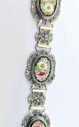 A rare Italian silver filigree and micro mosaic bracelet C1920