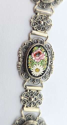 A rare Italian silver filigree and micro mosaic bracelet C1920