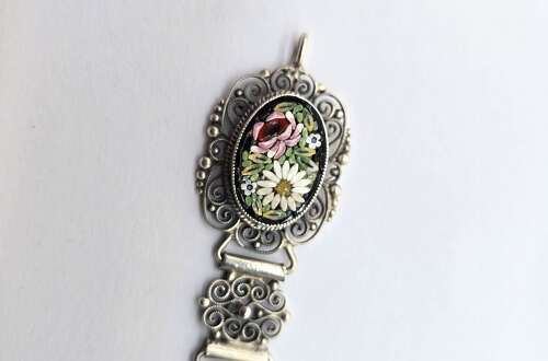 A rare Italian silver filigree and micro mosaic bracelet C1920