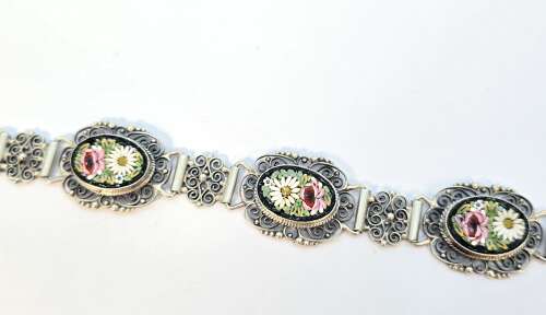 A rare Italian silver filigree and micro mosaic bracelet C1920