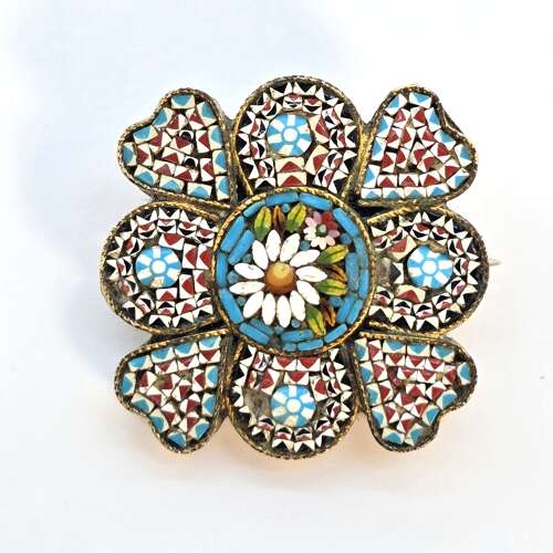 Exceptionally fine 19th century Italian micro mosaic brooch, c.1880