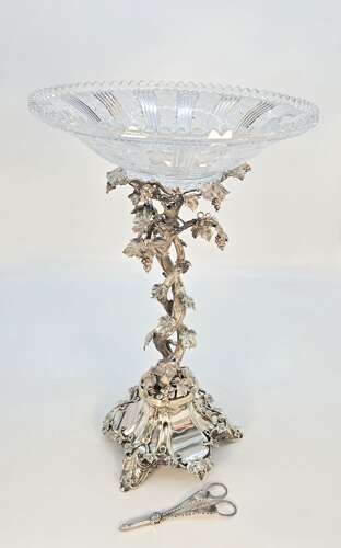 A superb mid 19th century English silver plated & cut glass table centrepiece, circa 1860